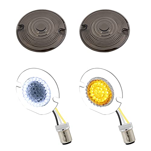 1157 Front LED Turn Signal, 3 1/4 Inch Flat Switchback Motorcycle Running Light with Smoked Lens Cover for Harley Road Glide, Electra Glide, Road King, Heritage Softail - color: Amber+White