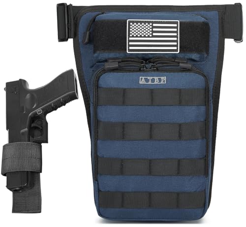 Motorcycle Tactical Drop Leg Thigh Bag with Holster Handgun Firearm Pistol Bag for Men Hunting Shooting Range Additional 3 Magazine Storage Slots - color: Navy Blue Dark Blue