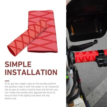 4 PCS Motorcycle Heat Shrink Grip Sleeves, Grid Pattern 2 Handlebar and 2 Brake Handlebar Cover, Rubber Anti-Slip Comfortable Grip Cover, Heating Tight Fit Protective Sleeve (Red) - color: Red