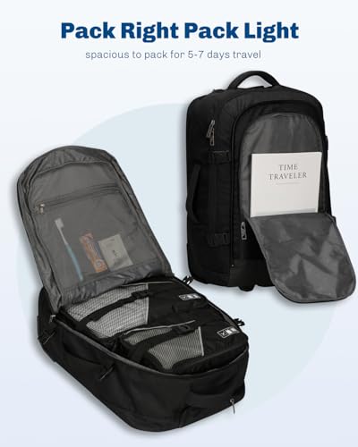 Hynes Eagle 2 in 1 Travel Backpack 22 inches Carry on Luggage 63L Rolling Backpack for Men Women with Packing Cubes 3PCS Set - color: Black