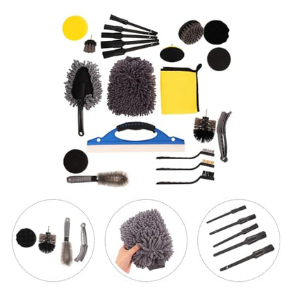 NUOBESTY 23pcs Auto Detail Brush Set with Car Wheel Cleaner Brush and Motorcycle Chain for Interior and Exterior Car and Bike Cleaning