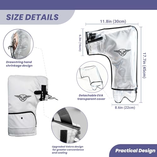 Motorcycle Handlebar Muffs - Thermal Bike Mittens with Reflective Strip, Waterproof PVC Pocket ATV Hand Warmers, Windproof & Coldproof Handlebar Cover Gloves for Cold Weather Cycling - color: Silver