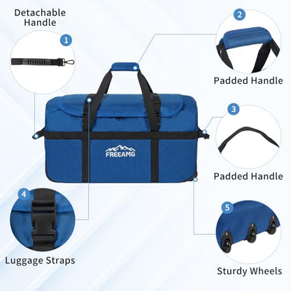 120L Foldable Rolling Duffel Bag with 3 Wheels And Handle, 30 inch Large Travel Duffle Bag for Travel, Camping, Outdoors - color: Blue