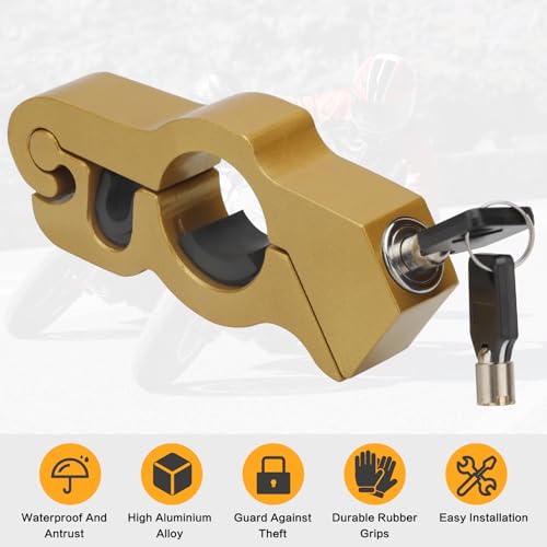 Motorcycle Handlebar Lock Anti Theft Throttle Grip Clutch Brake Lock Adjustable Universal for Motorbikes Moped Scooter ATV (Gold-2 PCS)