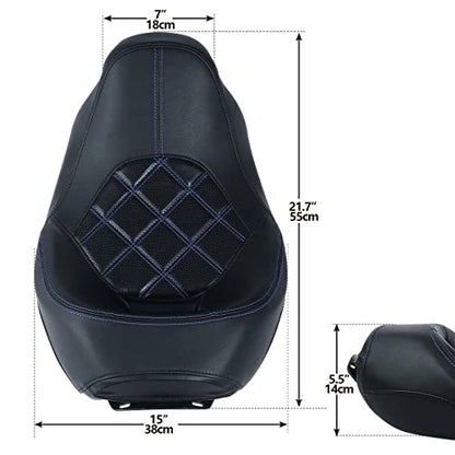 TCT-MOTORPARTS Low-Profile Driver Seat Front Solo Seat Fits for Harley Touring 2009-2023 Electra Street Road Glide CVO Road King Blue Stitching - color: Driver Seat Blue