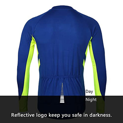ARSUXEO Men's Full Zipper Long Sleeves Cycling Jersey Bicycle BikingBike Shirt 6030 - color: Blue, size: XX-Large