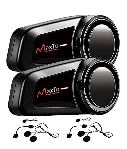 MAXTO Motorcycle Bluetooth Headset, M2 Group Motorbike Helmet Communication Systems 6-Way BT5.0 Waterproof Intercom 1000M Range with FM Radio,Siri,Voice dial for Ski/ATV/Full/Half Face(2 Pack) - size: 2 Pack