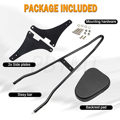 PBYMT Black Detachable Passenger Sissy Bar Backrest Pad Compatible for Harley Davidson Sportster XL1200 XL883 2004-2024