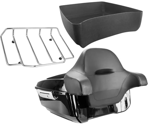 YHMOTO 13.7" King Tour Trunk+Around Backrest+Luggage Rack Fit for Harley Touring Road King, Road Glide, Street Glide,CVO 2014-2026 (King Tour Trunk+Around Backrest Pad+Top Rack-C) - color: King Tour Pack+Around Backrest Pad+Top Rack-C