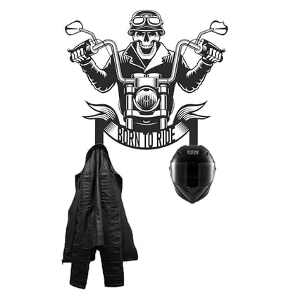 Handmade Metal Skull Wall Decor Hanger – “Born To Ride” Motorcycle Helmet and Jacket Rack – Black Steel Wall Art, Gift Harley Garage, Bikers and Motorcycle Lovers (61X69cm/24X27 Inches) - size: 61X69cm/24X27 Inches