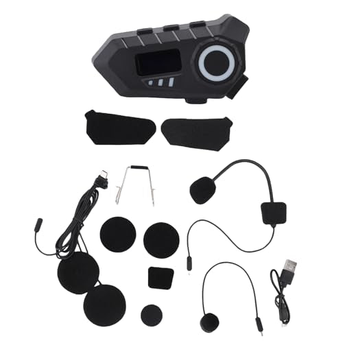 Jectse Wireless Motorcycle Earphone, Helmet Headset with Color Ambient Lights, FM Radio, LCD Display, Noise Reduction, Voice Assistant, IP65 for Long Rides