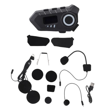 Jectse Wireless Motorcycle Earphone, Helmet Headset with Color Ambient Lights, FM Radio, LCD Display, Noise Reduction, Voice Assistant, IP65 for Long Rides