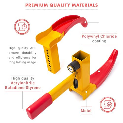 VaygWay Tire Clamp Universal Wheel Lock- Heavy Duty Security Metal Boot Stabilizer Anti Theft Wheel Chock Lock Car Trailer Wheel-Security Travel Locking Claw Auto- for Car Van (4 Pack Red/Yellow) - color: 4 Pack Red/Yellow