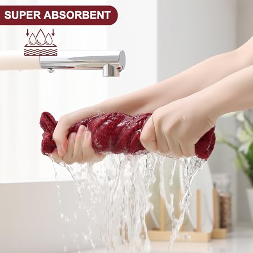 Homaxy 100% Cotton Kitchen Towels and Dishcloths Set, 12 x 12 Inches and 13 x 28 Inches, Set of 16 Bulk Kitchen Towels Set, Ultra Soft Absorbent Dish Cloths for Washing Dishes, Burgundy - color: Burgundy, style: 16-Piece Set