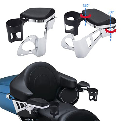Passenger Armrests with Removable Cup Holder Compatible with Harley Touring Road Glide Electra Glide Tri Glide 2014-2023