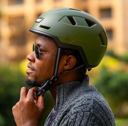 XNITO Bike Helmet with LED Lights - Urban Bicycle Helmet for Adults, Men & Women - CPSC & NTA-8776 Dual Certified - Class 3 E-Bikes, Scooters, Onewheel, Commuter, Mountain - color: Moss, size: Medium