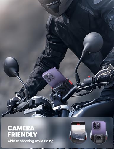 Lamicall Motorcycle Phone Mount Holder - [Camera Friendly] [1s Lock] Bike Phone Holder Handlebar Clamp, Bicycle Scooter Phone Clip, for iPhone Air, 17, 16, 15 Pro Max, Galaxy, 4.7-7" Phones, Red - color: Red
