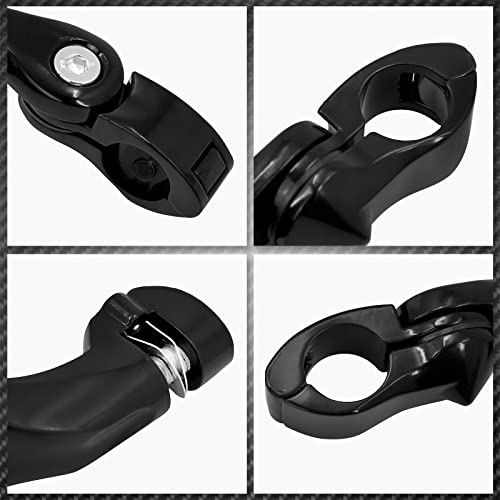 Motorcycle Adjustable Short Angled Highway Foot Pegs Mount Kit Fits For Harley Touring Road King Road Glide Electra Glide Softail Dyna Sportster For 32mm 1.25" 1-1/4" Engine Guards Black