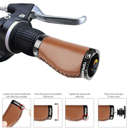 TOPCABIN Bike Grips 2PCS 90mm Length Bike Handlebar Grips Short Mini Bicycle Handlebar Grips Two-Color Rubber Ergonomic Design - color: Hand-Sewn ATF Leather(Brown 90mm)
