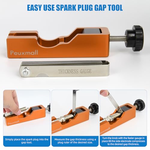 Spark Plug Gap Tool, Spark Plug Gapping Tool with 32 Blade Steel Feeler Gauge, Universal Spark Plug Gap Tool for Most 10mm 12mm 14mm 16mm Spark Plugs (Orange) - color: Orange