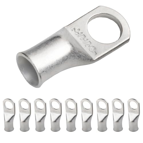 SELTERM 10pcs 1/0 AWG-1/2" Stud Tinned Copper Wire Lugs, Heavy Duty Battery Cable Ends,0 Gauge Ring Terminals, UL Battery Lugs Marine Grade Copper Eyelets Electrical Battery Terminal Connectors - color: Tinned Copper Lugs, size: 1/0 Awg - 1/2" (M12) Ring
