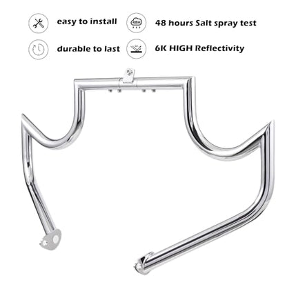 Kinglemc Crash Bar Engine Guard Highway Bar for Harley Davidson Touring Road King Street Glide Electra Glide CVO and Trike Models 97-08(Mustache Silver) - color: Chrome-C