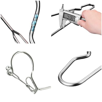 16.5” Wire Hanger 4mm Lockable Hangers 10Pack Stainless Steel Slim Thin Heavy Duty Windproof Lock Hook Metal Space Saving Clothes Hotel Hangers for RV Camping Silver (10)