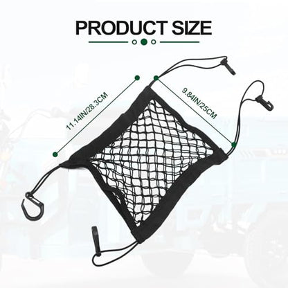 Upgrade Motorcycle Cargo Net for Helmet Storage, 10"×12" High Elastic Double Layer Bungee Net with 4 Strong Hooks, Luggage Rack Organizer for Bikes, Electric Bikes, Scooters, Motorcycles