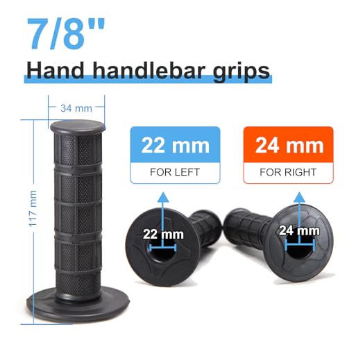 Chiallco 7/8" Motorcycle Hand Grips Dirt Bike Grips for CRF YZF WRF KXF KLX Pit-Bike, Soft Rubber Hand Handlebar Grip,Black - color: Black