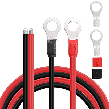 Solar Battery Cables 10 Gauge Power Inverter Cables with 3/8" Ring Terminals 10AWG Wire Tinned Copper Tray Extension Cable for Solar,RV,Auto Car,Boat (1M) - color: 1M