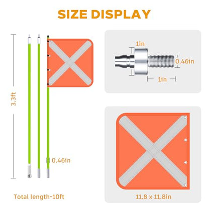 Green Off-Road Safety Whip Flag - Heavy Duty Orange Flag with Reflective Stripes & Gray Pole for ATV, UTV, Dune Buggy, Can be 3.3', 6.6' or 10' - color: Green