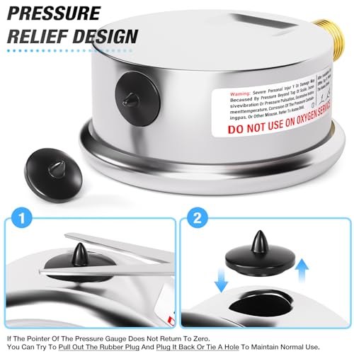 MEANLIN MEASURE 0~30Psi Liquid Filled Pressure Gauge 1/4" NPT 2.5" FACE DIAL Stainless Steel Glycerin Filled WOG Water Oil Air Back Mount (with 2PCS Snaps) - size: 0-30Psi