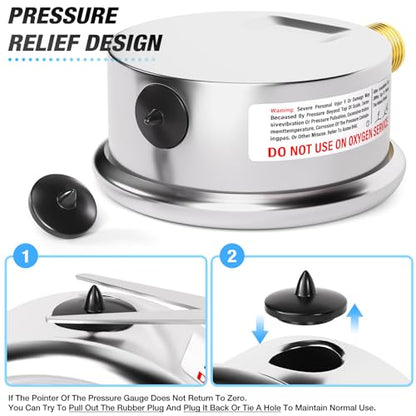 MEANLIN MEASURE 0~30Psi Liquid Filled Pressure Gauge 1/4" NPT 2.5" FACE DIAL Stainless Steel Glycerin Filled WOG Water Oil Air Back Mount (with 2PCS Snaps) - size: 0-30Psi