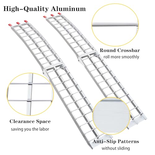 7.5FT Aluminum Ramps, Folding Loading Ramps, 3000 lbs Aluminum Alloy Loading Ramp, Trailers Ramp with Load Straps, for ATV/Motorcycles/Trucks, 89.8" Lx12 W, Set of 2, Silver