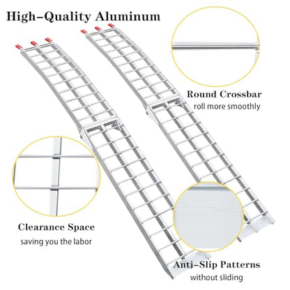 7.5FT Aluminum Ramps, Folding Loading Ramps, 3000 lbs Aluminum Alloy Loading Ramp, Trailers Ramp with Load Straps, for ATV/Motorcycles/Trucks, 89.8" Lx12 W, Set of 2, Silver