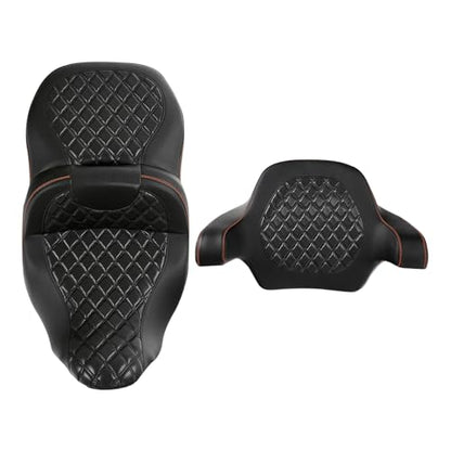 Hammock Seat Motorcycle Driver Passenger Seat with Wrap-Around King Tour Trunk Backrest Pad Sissy Bar fit for Harley Touring Road King FLHR Street Glide FLHX Road Glide FLTRX 2014-2021 - color: A Style Blue + 2 Backrest 01