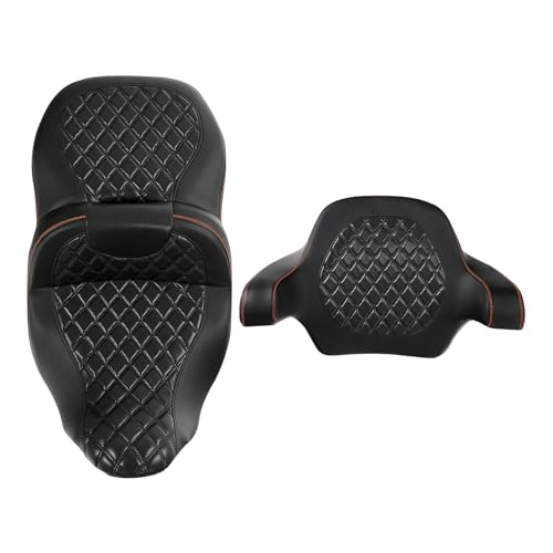 Hammock Seat Motorcycle Driver Passenger Seat with Wrap-Around King Tour Trunk Backrest Pad Sissy Bar fit for Harley Touring Road King FLHR Street Glide FLHX Road Glide FLTRX 2014-2021 - color: A Style Blue + 2 Backrest 01