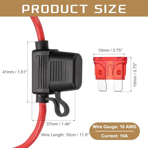 DMiotech Inline Fuse Holder DC 32V 16 AWG Waterproof Blade Fuse Holder 10A for Automotive, Marine, Truck, Motorcycle Red - style: 10A