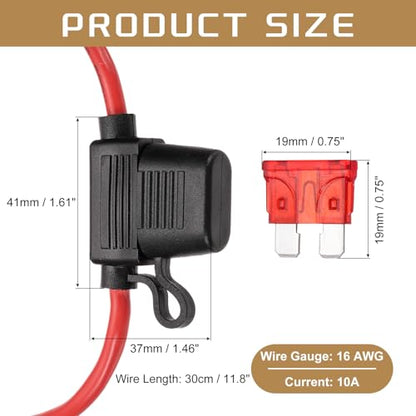 DMiotech Inline Fuse Holder DC 32V 16 AWG Waterproof Blade Fuse Holder 10A for Automotive, Marine, Truck, Motorcycle Red - style: 10A