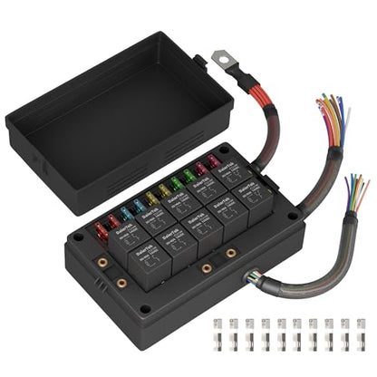 DaierTek Relay Box 12V 10 Way Relay Block and 10 Way ATC/ATO Blade Fuse Panel Pre-Wired Dustproof Fuse Relay Box for Automotive Car Marine Boat - color: Pre-Wired 10 Relay Box