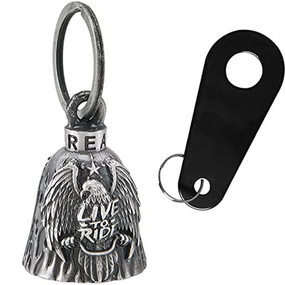 Dream Apparel Motorcycle Bell Guardian Angel Drive Away Gremlin, Biker Bell for Men Women Rider Riding, Good Luck Gift - color: Eagle & Live to Ride
