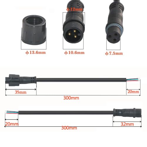 Waterproof Connector 3 Wire,22AWG 3Pin Male Female Plug LED Connector with IP68,30CM Extension Cable for Car,LED Strip Lights(3Pack) - size: 22AWG 3pin led connector