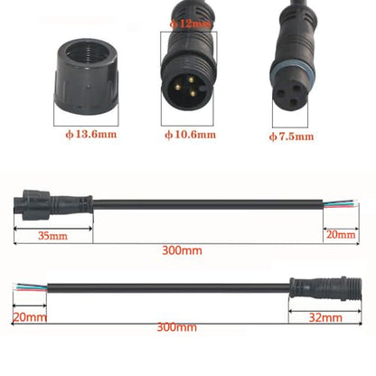 Waterproof Connector 3 Wire,22AWG 3Pin Male Female Plug LED Connector with IP68,30CM Extension Cable for Car,LED Strip Lights(3Pack) - size: 22AWG 3pin led connector