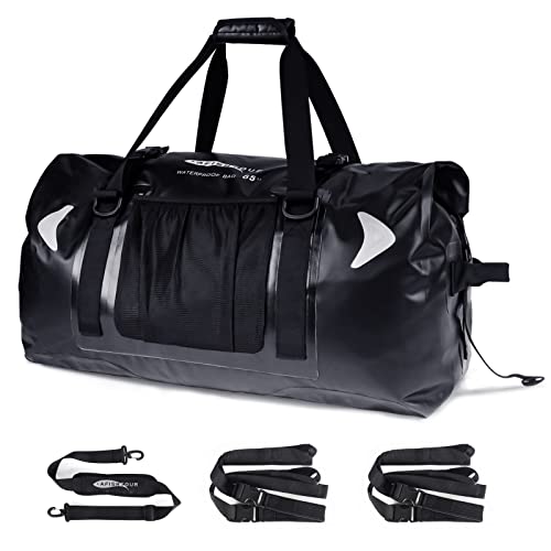 65L Waterproof Duffel Bag for Men and Women - Large Motorcycle Duffle Bag with Straps for Back Seat - Roll Top Dry Bag for Kayaking, Rafting, Boating, Swimming, Beach - color: Black