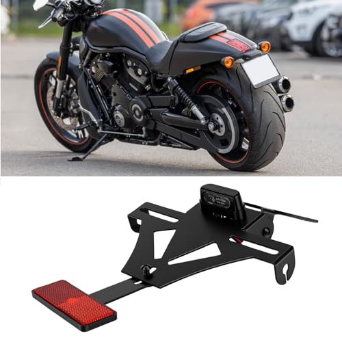 GOTOTOP Motorcycle License Plate Bracket with Integrated Tail Light and Turn Signal Holder Adjustable Angle Metal Reflector for Universal Motorcycle Rear Fitment