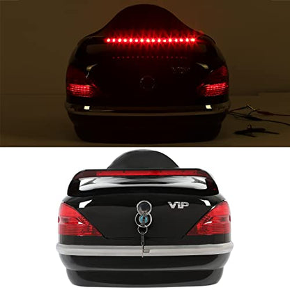 Black Motorcycle Hard Trunk Top Case with Backrest and Tail Light for Harley Davidson, Honda, Yamaha, Suzuki, Vulcan