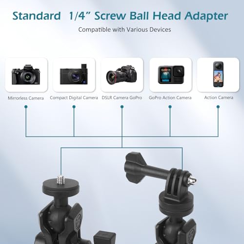 Camera Mount with 360°Dual Ball Head, Motorcycle Handlebar Mounting Bundle Kit for lnsta360 X5/X4/X3/ Gopr0//LED Light, 1/4"-20 & Tripod Adapter, Action Camera Mount Adapter for M8 Hole Base,75018 - style: M8 Action Camera Mount Kit