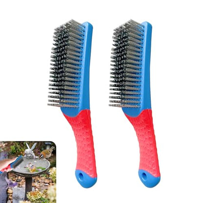 2 Pcs Bird Bath Hard Wire Brushes，Iron Out Rust Stain Remover，Bathtub Cleaning Brush，Hummingbird Feeder Cleaning Brushes，Outdoors Fountain Cleaner Safe for Birds，Bird Cage，Concrete，Birdbaths，Bow - style: Hard Wire Brush