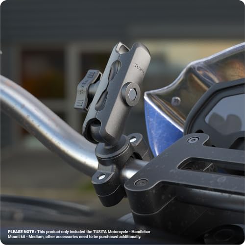TUSITA Motorcycle Handlebar Mount - Small Base with Double Socket Arm Medium - 1" B Size - size: Medium Arm