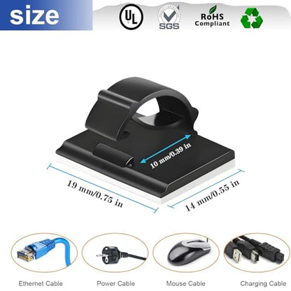 Adhesive Cable Holder Management Wire Clips 50 Pcs Black，Suitable for Cables with a Diameter of ≤ 6mm in Cars, Houses, and Offices - color: Black